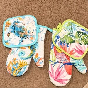 Mainstays Tropical Print Oven Mitt Set